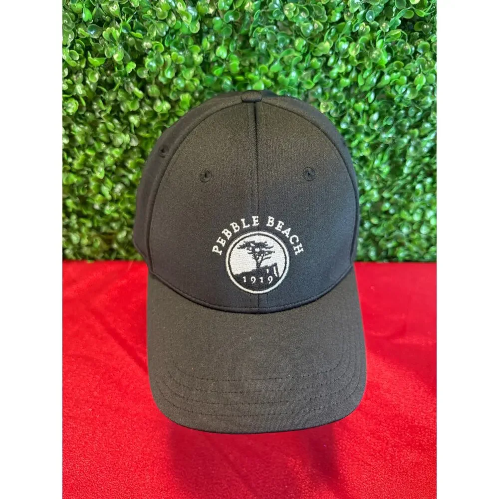 Pebble Beach Golf Hat Black White Lone Cypress Tree Logo Fitted Cap Large XL